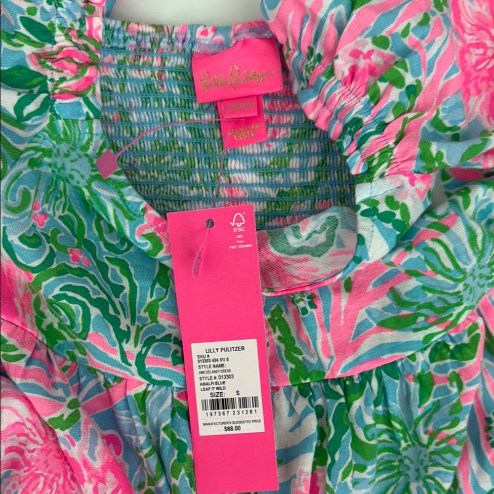 NWT Lilly Pulitzer Kids mini Delaney Dress Amalfi Blue Leaf it Wild Small - Picture 6 of 7